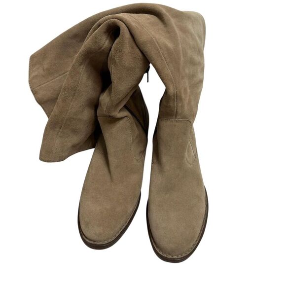 Born Boots Womens Size 9.5 Taupe Suede Slouch Knee High Zip Plaid Lined F30617 - Picture 2 of 9